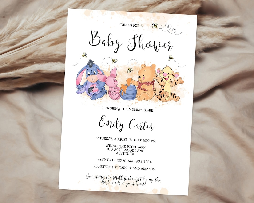 EDITABLE Winnie The Pooh Baby Shower Invitation Template Winnie Pooh Honey Pot Honeybee Piglet Tigger Eeyore INSTANT DOWNLOAD Printable Hp Etsy