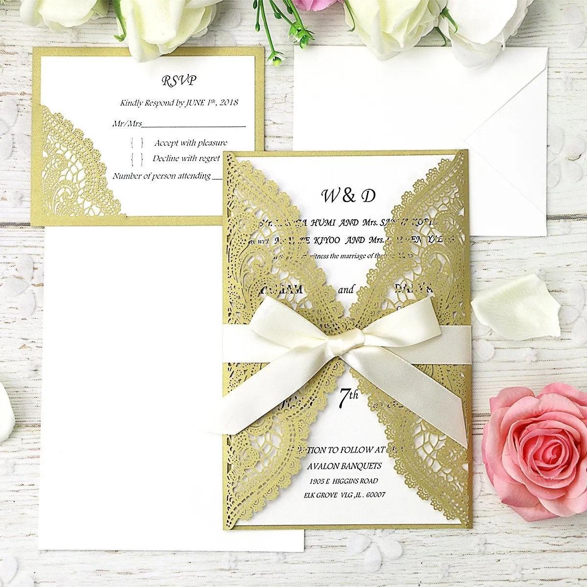 Elegant Black And Gold Wedding Invitations Kit With RSVP Rose Gold Invitations For Bridal U0026 Engagement Laser Cut Cardstock For DIY Events