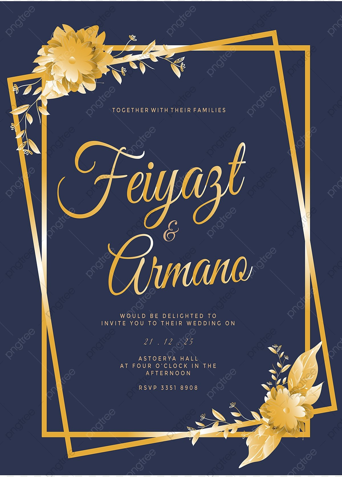 Elegant Dark Blue And Golden Royal Wedding Invitation With Script In Papercut Style Template Download On Pngtree