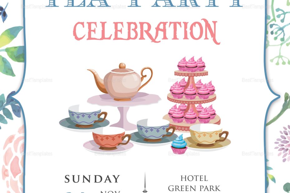 Elegant Tea Party Invitation Design Template In Word PSD Publisher