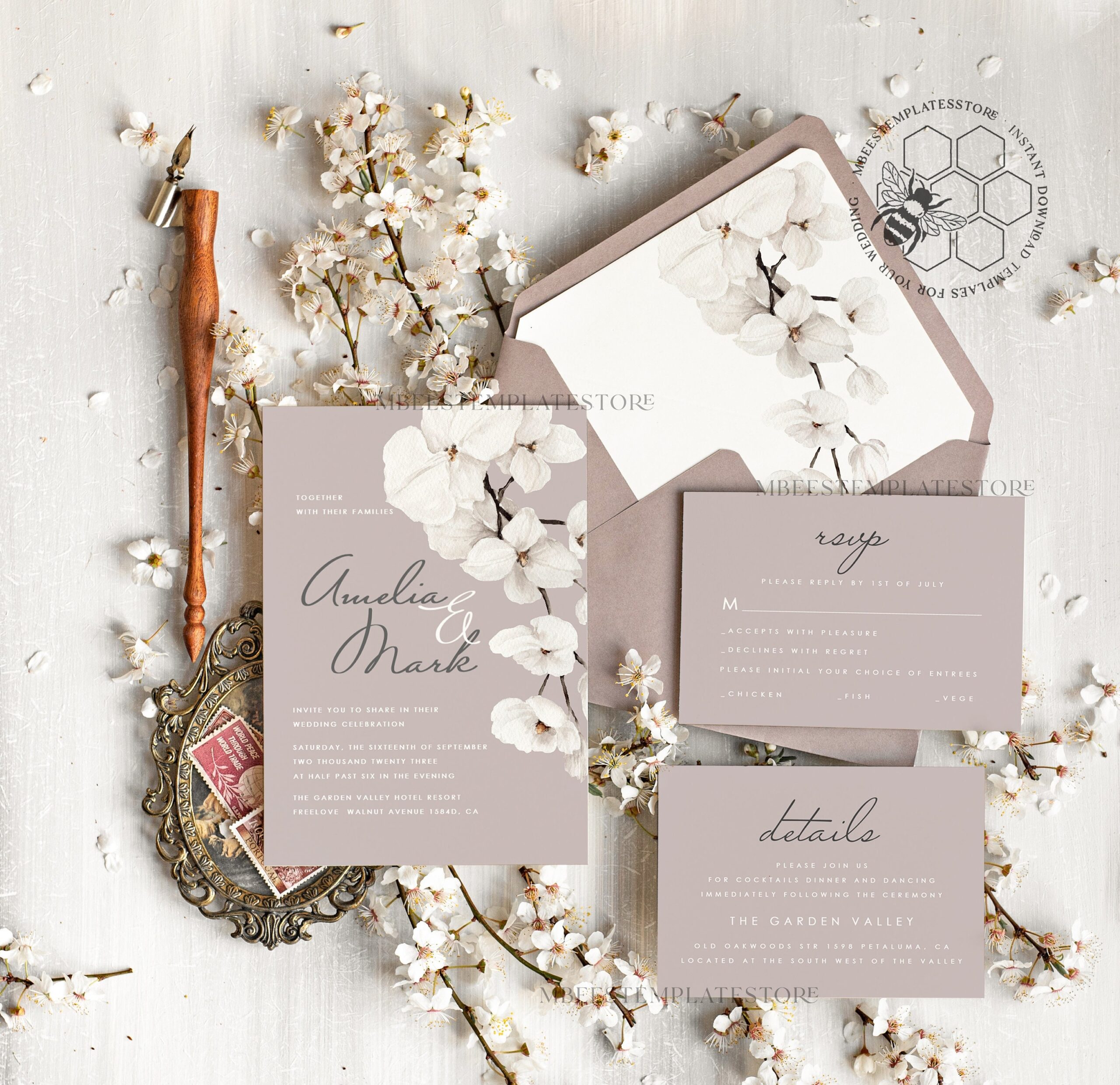 Elegant Wedding Invitation Template Instant Download Invite 