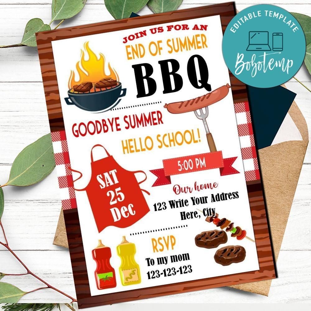 End Of Summer BBQ Invitation Template To Print At Home
