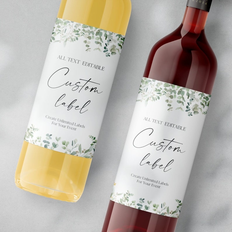 Eucalyptus Wine Label Template Greenery Wine Labels Wedding Editable 