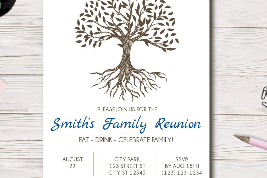 Family Reunion Printable Invitation Template Family Tree Invite Family Gathering Invite Easy To Use Template Edit Yourself Etsy
