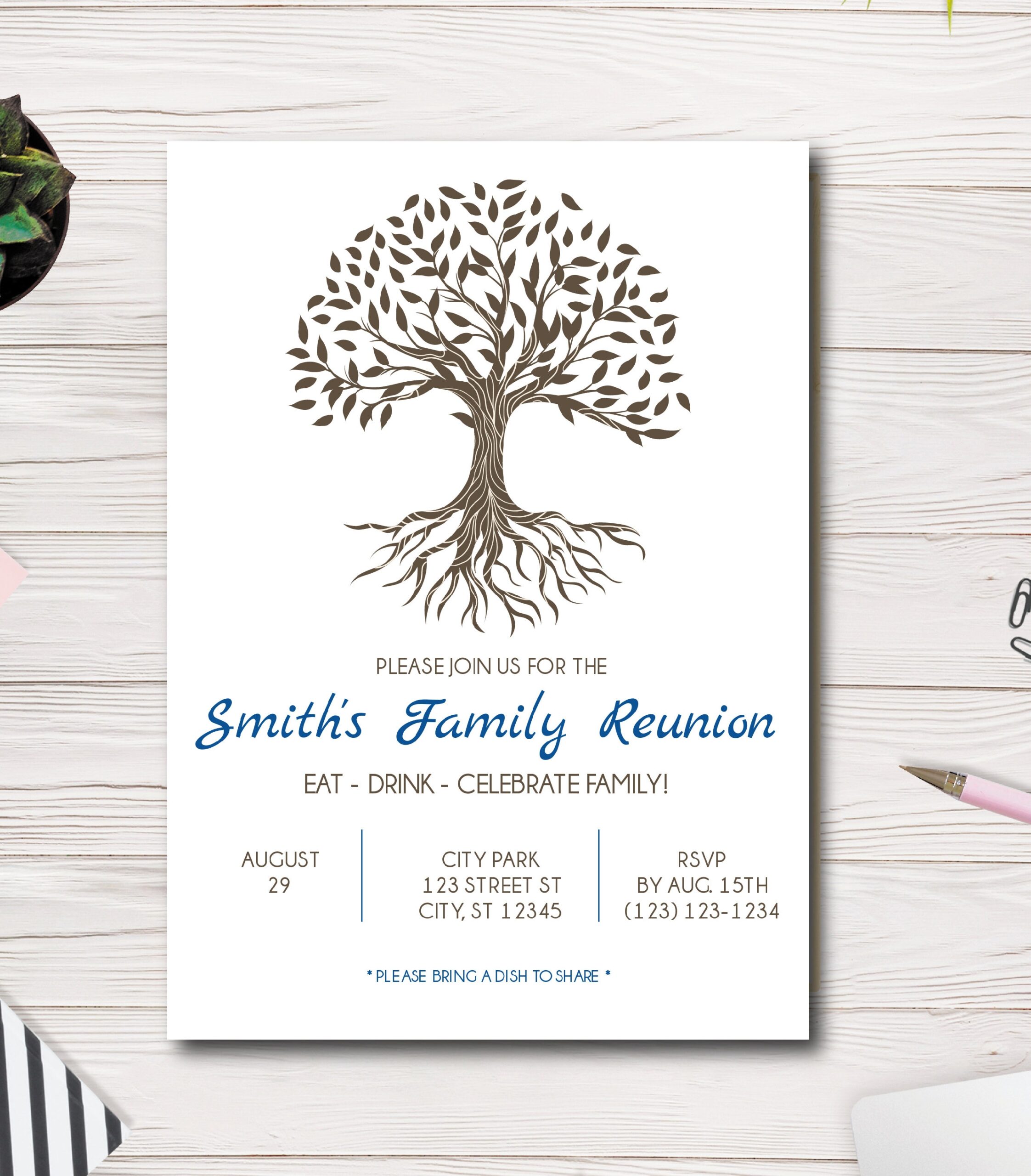 Family Reunion Printable Invitation Template Family Tree Invite Family Gathering Invite Easy To Use Template Edit Yourself Etsy