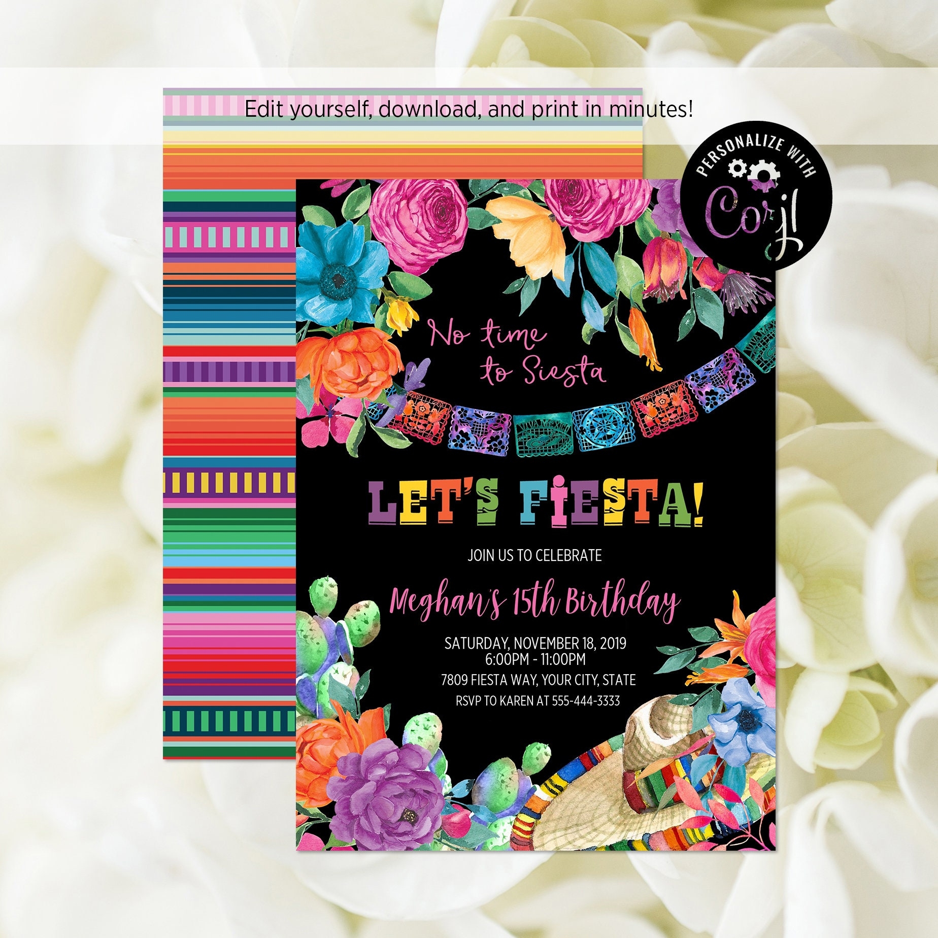 Fiesta Birthday Party Invitation Let s Fiesta Invitation Mexican Flowers Mexican Themed Any Age Birthday DIY Editable Template 241 Etsy
