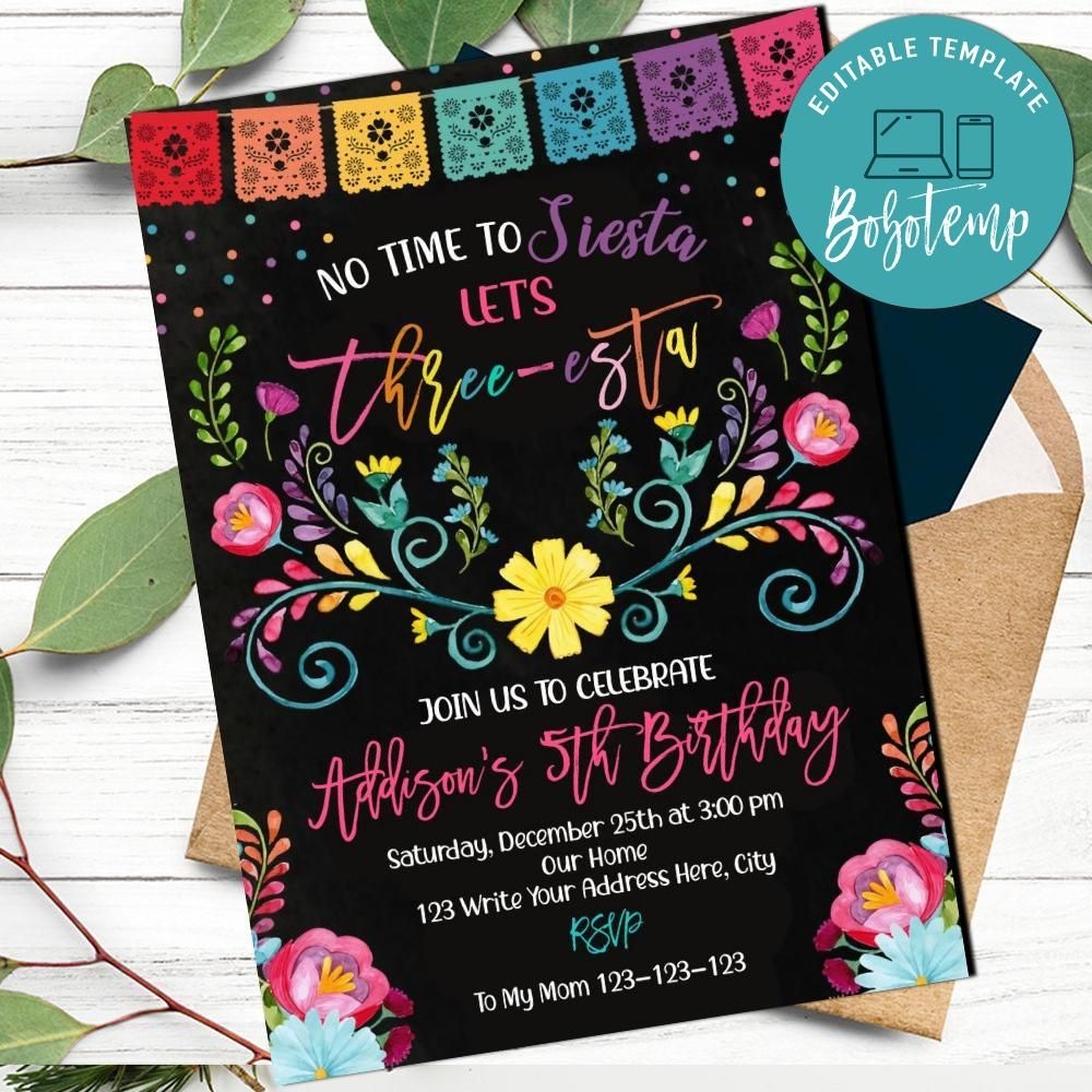 Fiesta Mexican Threesta Birthday Invitation Template DIY Bobotemp