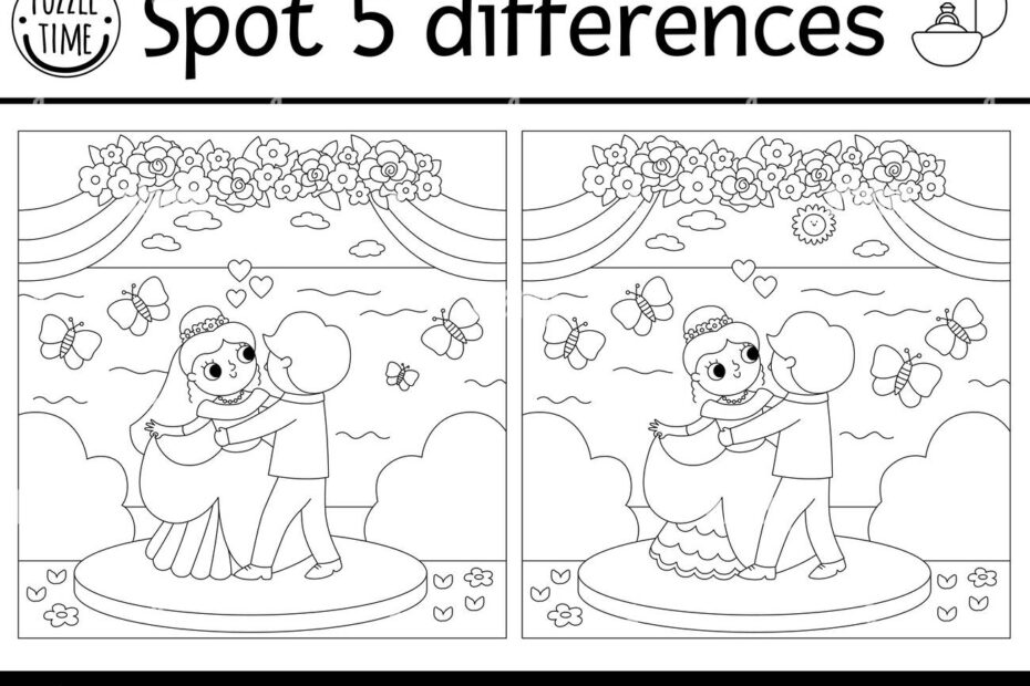 Find Differences Game For Children Wedding Black And White