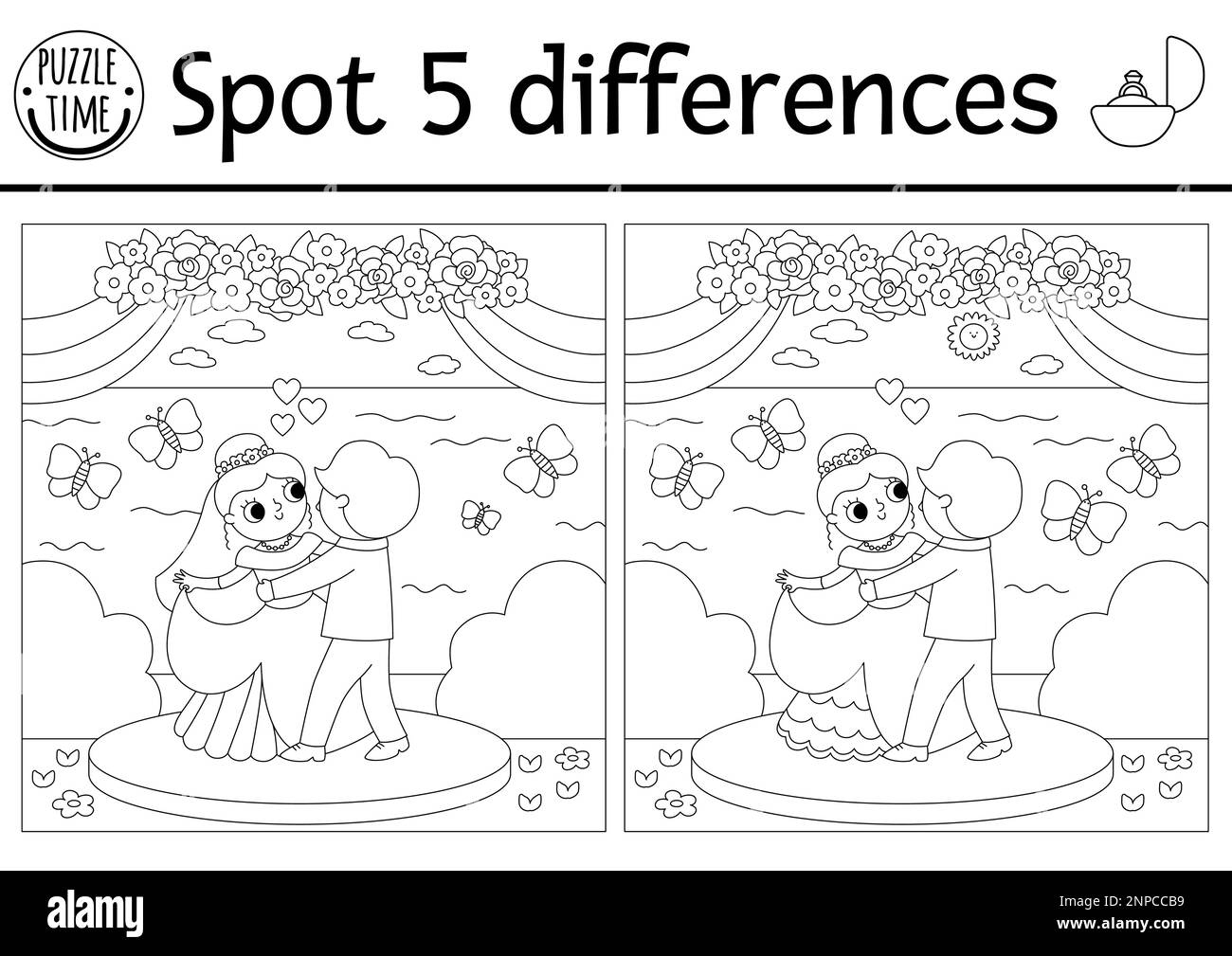 Find Differences Game For Children Wedding Black And White 
