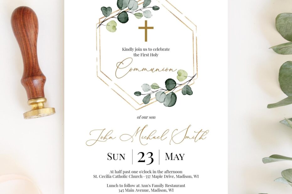 First Communion Invitation Template Instant Download Printable