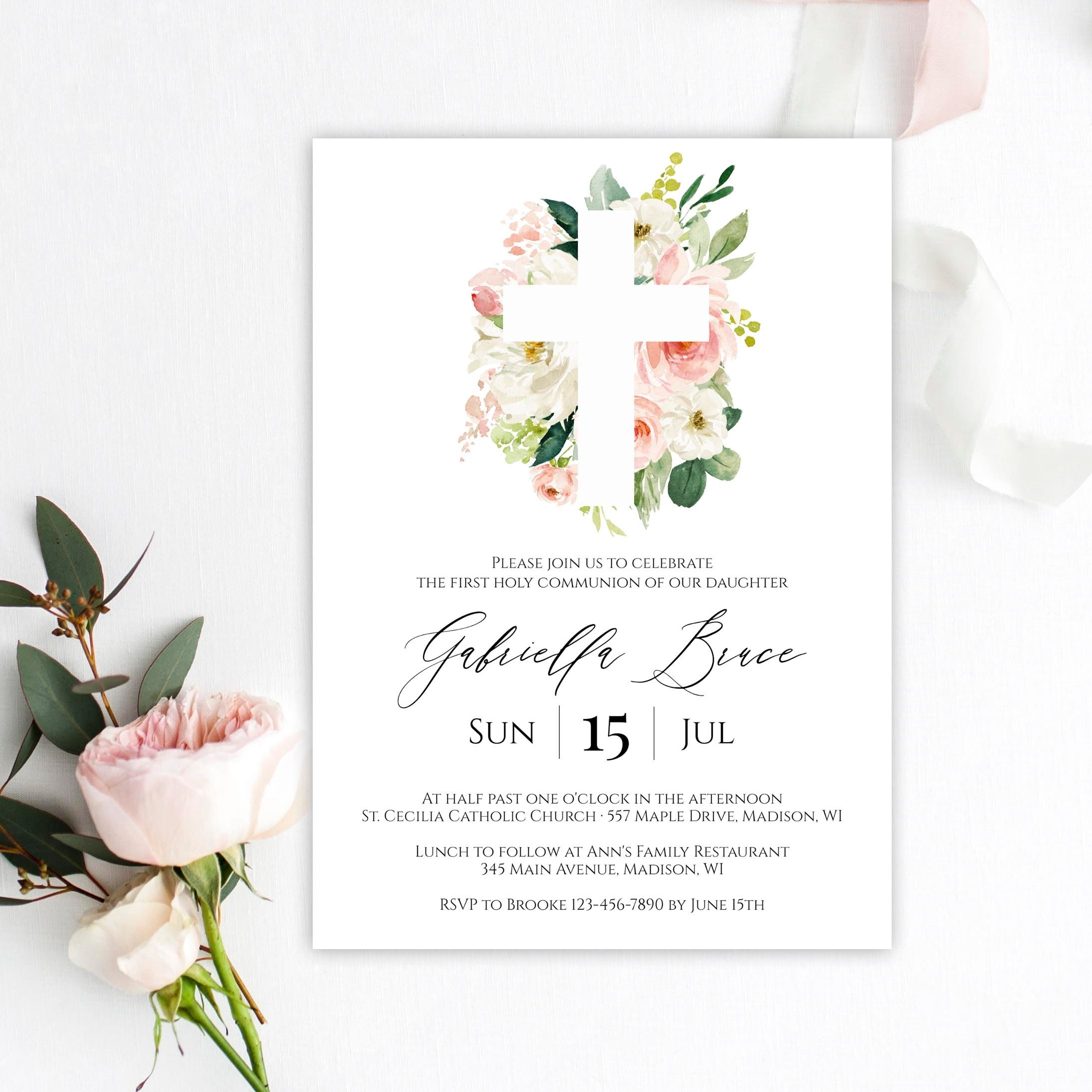 First Communion Invitation Template Instant Download Printable First Holy Communion Invitation Girl Editable Invitation Templett C9 Etsy UK
