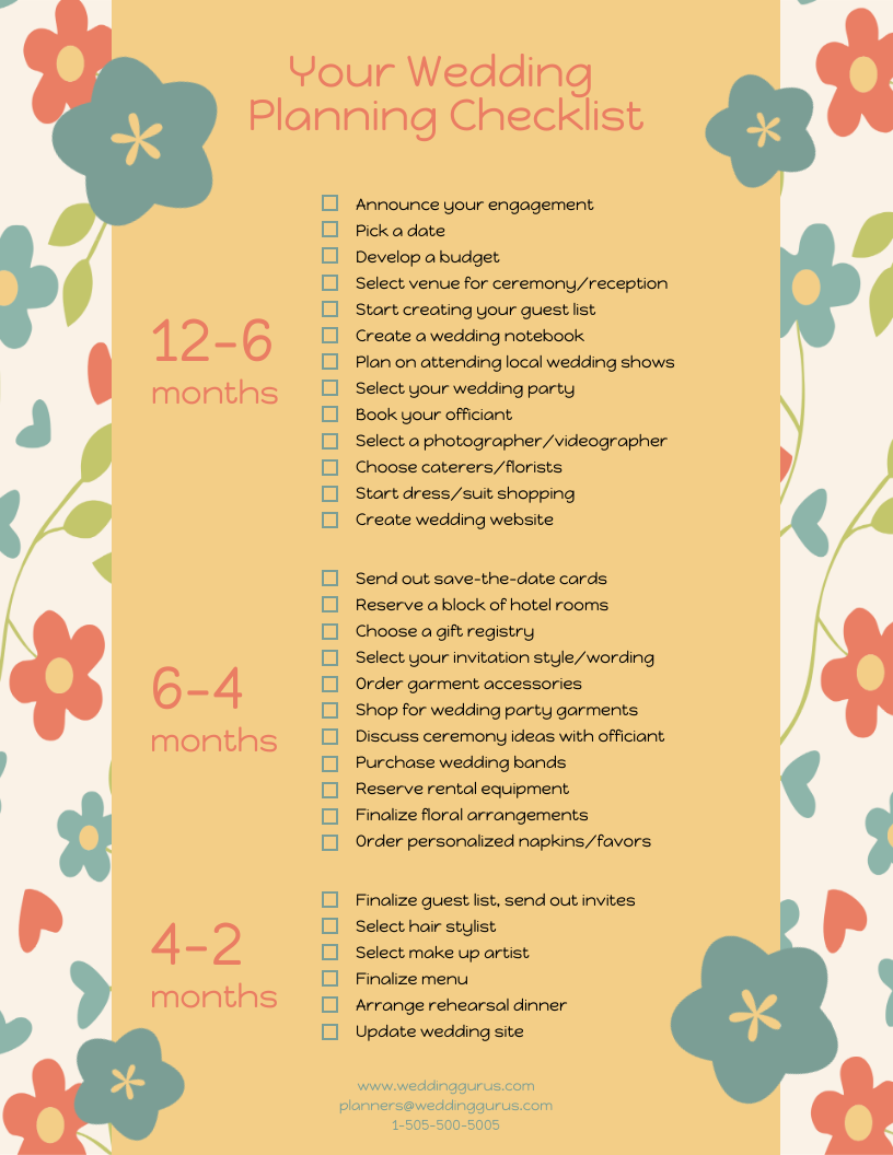 Floral Wedding Checklist Infographic Template Venngage
