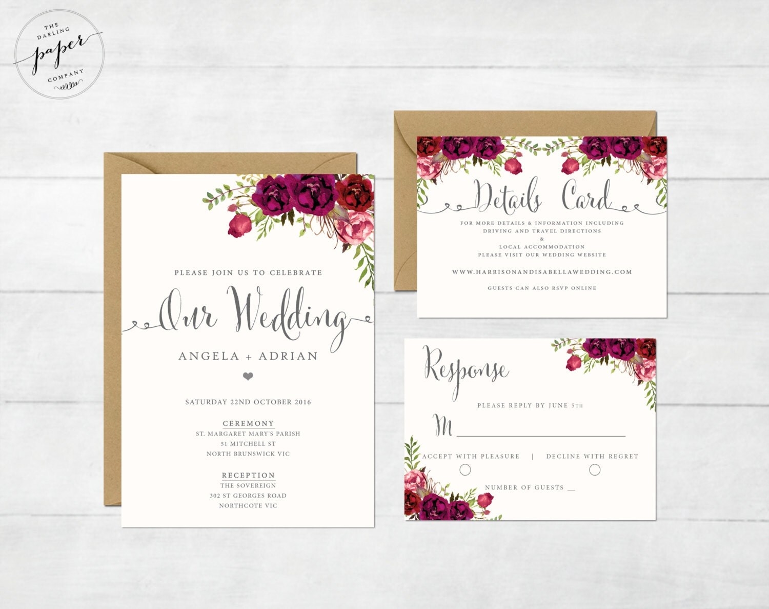 Floral Wedding Invitation Printable Wedding Invitation Suite