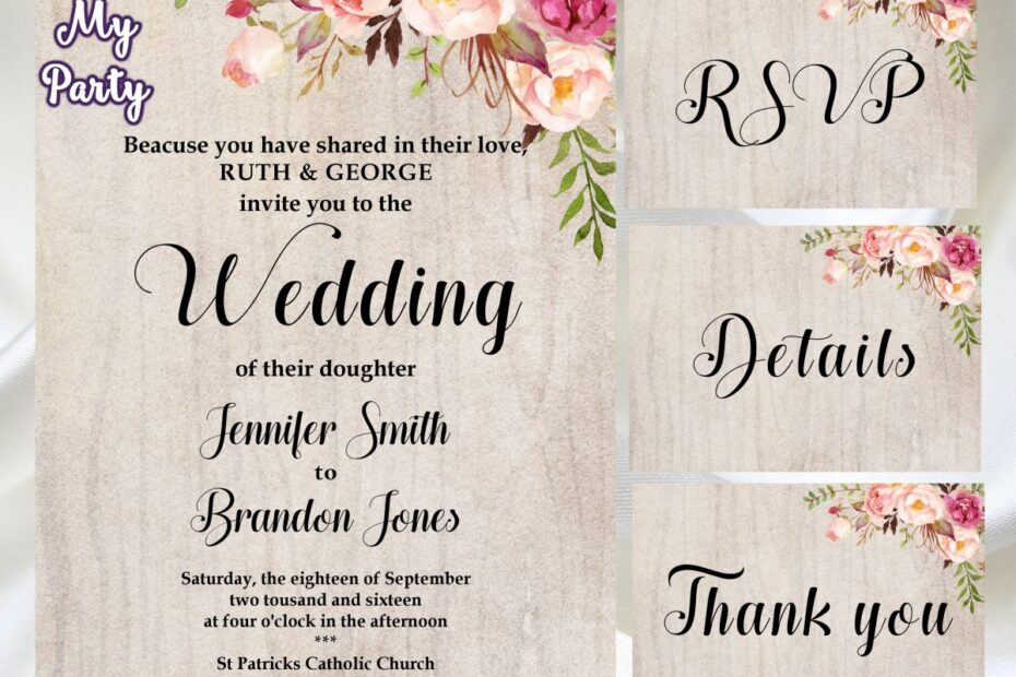 Floral Wedding Invitation Set Boho Wedding Invitation Set 031w
