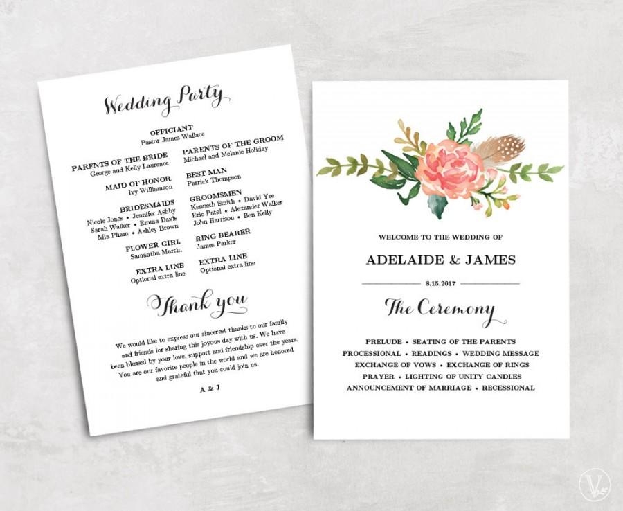 Floral Wedding Program Template Printable Wedding Programs Affordable 