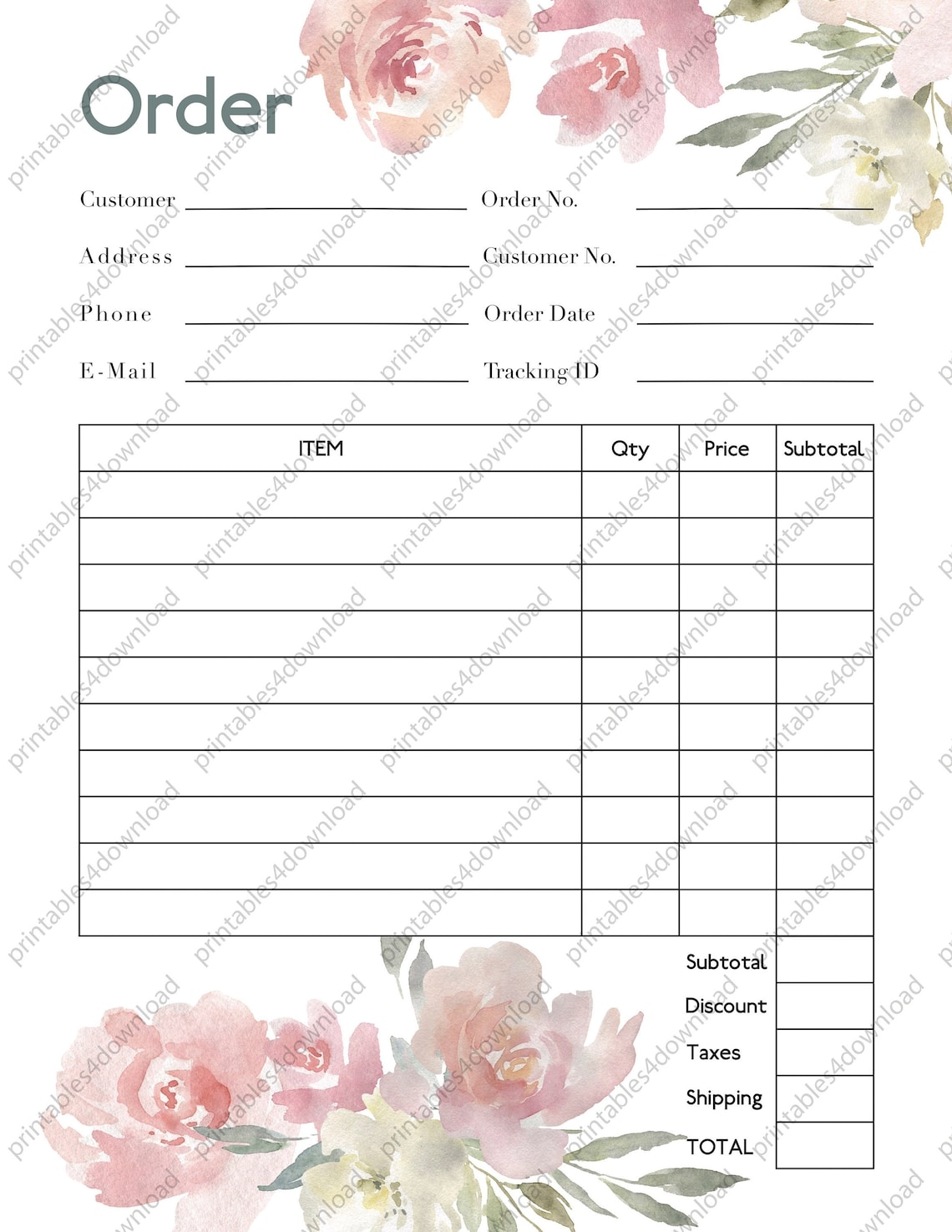 Flower Order Form Template
