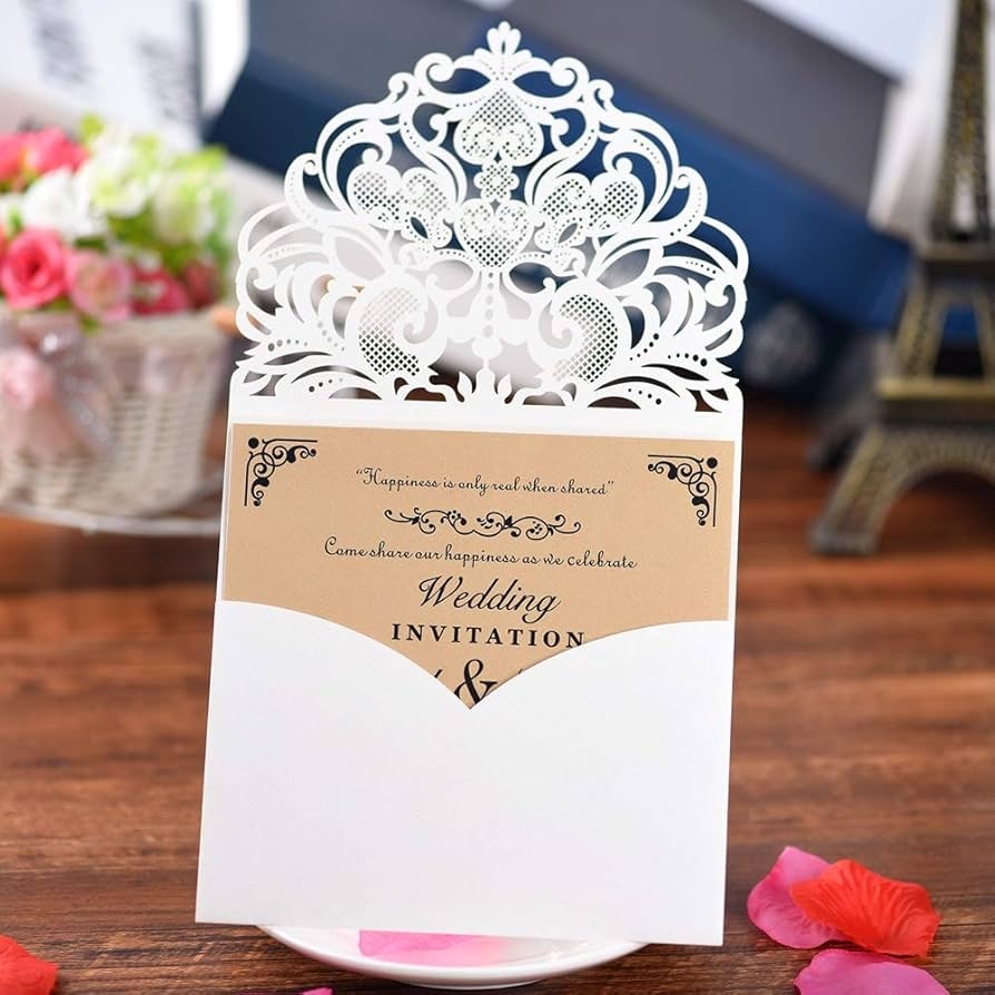 FOMTOR White Laser Cut Invitations 50 Pack Laser Cut Wedding Invitations Card Kit With Blank Printable Paper And Envelopes For Wedding Birthday 