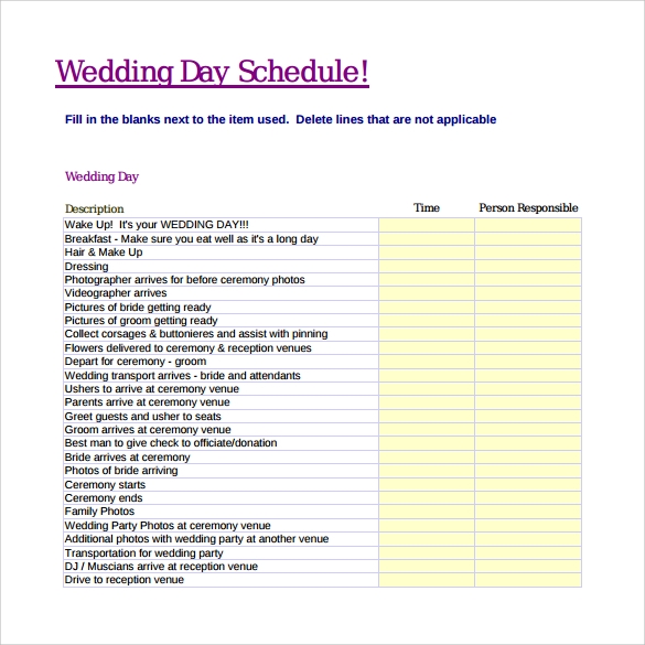 FREE 11 Sample Wedding Schedules In PDF MS Word Google Docs