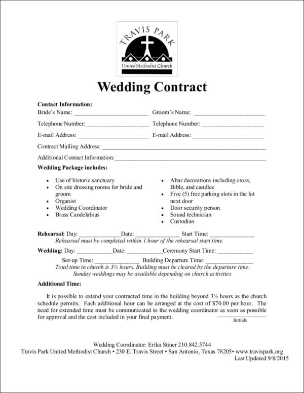 FREE 14 Wedding Contract Samples In MS Word PDF Google Docs Pages