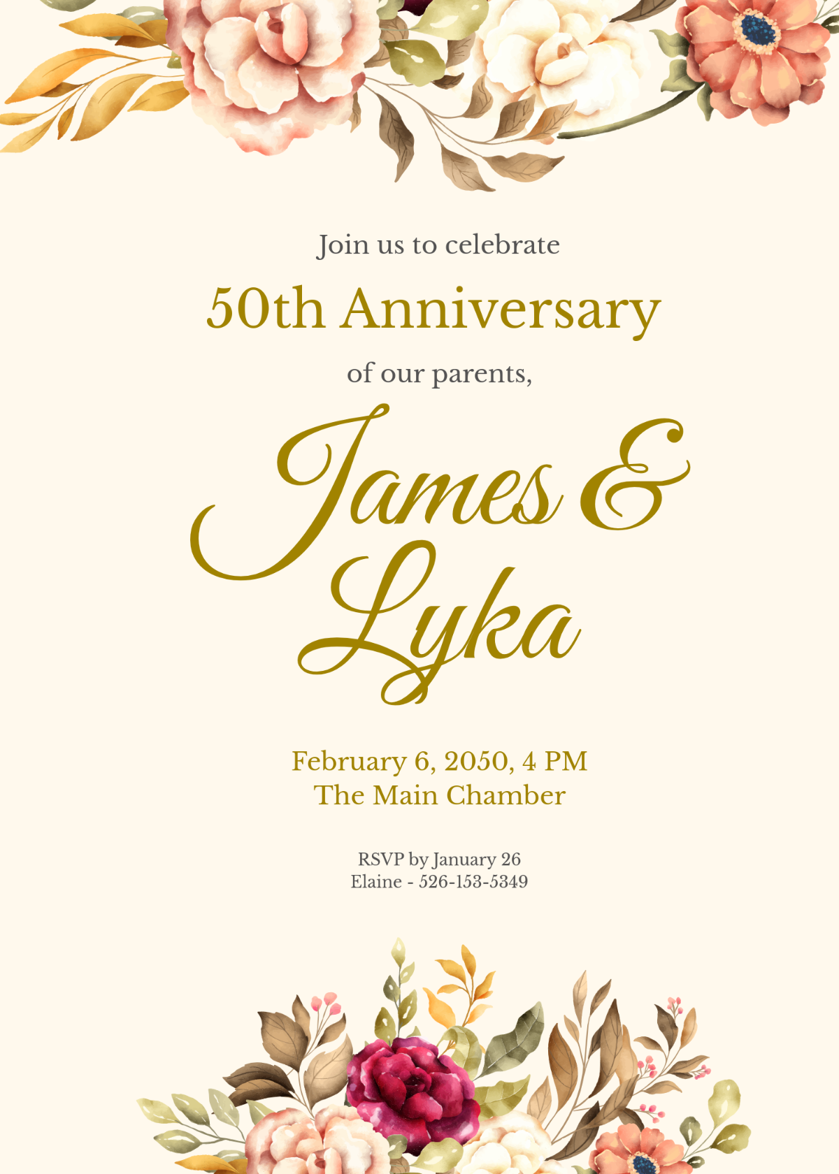 Free 50th Anniversary Invitation For Parents Template To Edit Online