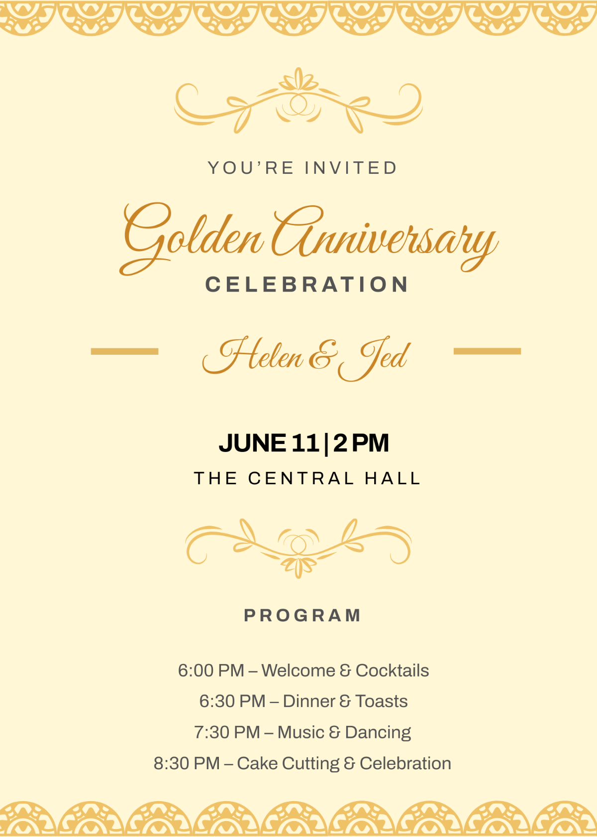 Free 50th Anniversary Invitation With Program Template To Edit Online