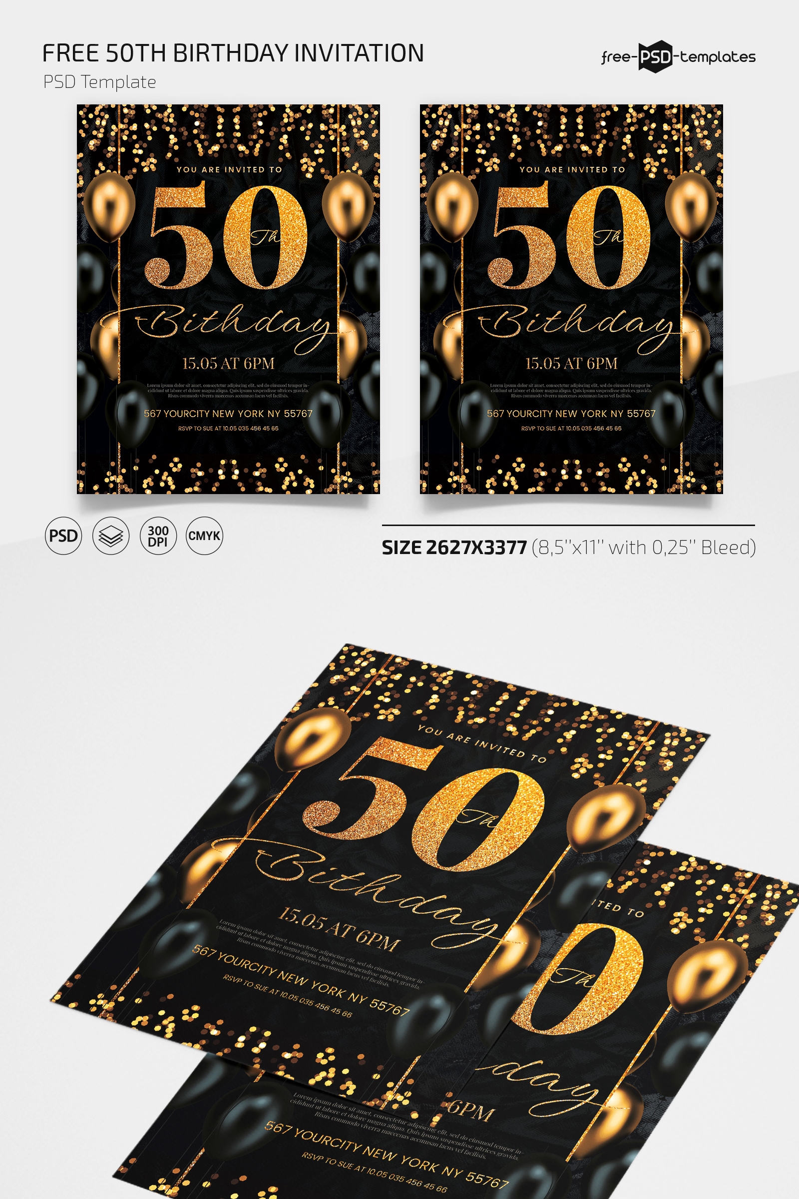Free 50th Birthday Invitation Free PSD Templates
