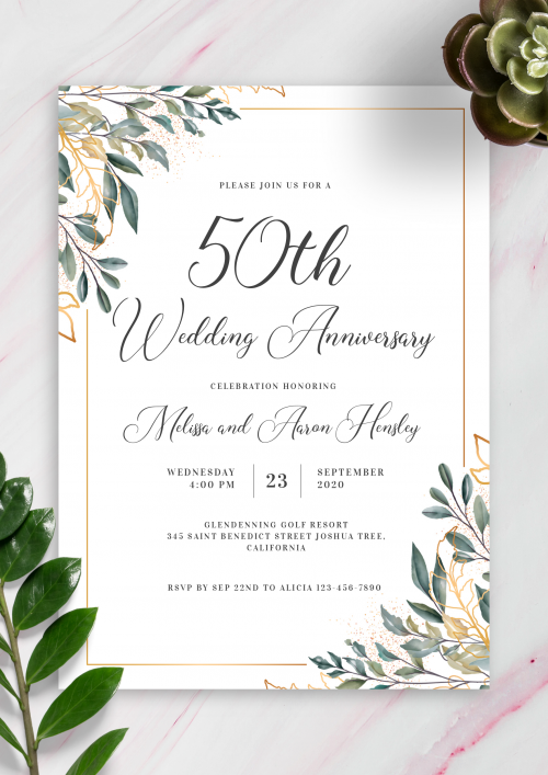 Free 50th Wedding Anniversary Invitations Templates 50th