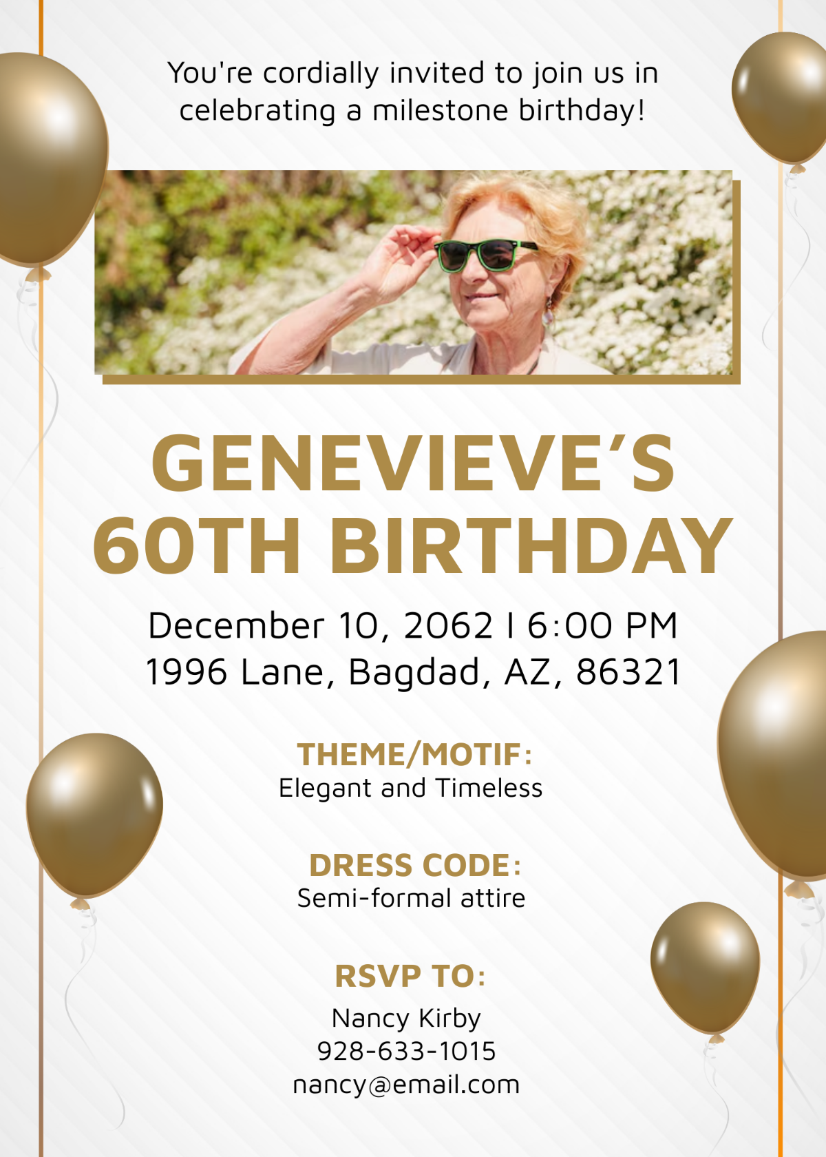 Free 60th Birthday Invitations For Her Template To Edit Online