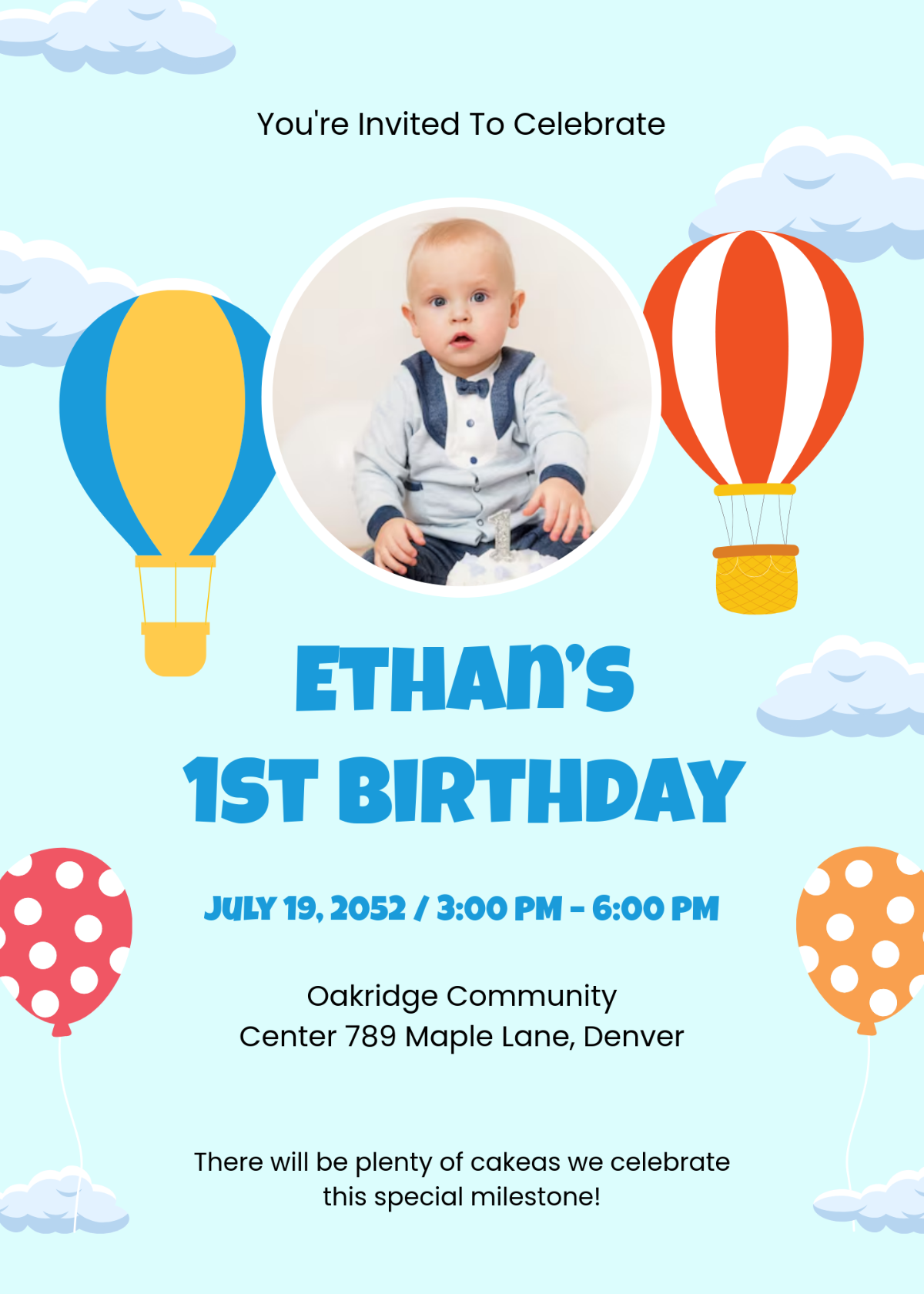 Free Baby Boy First Birthday Invitation Template To Edit Online