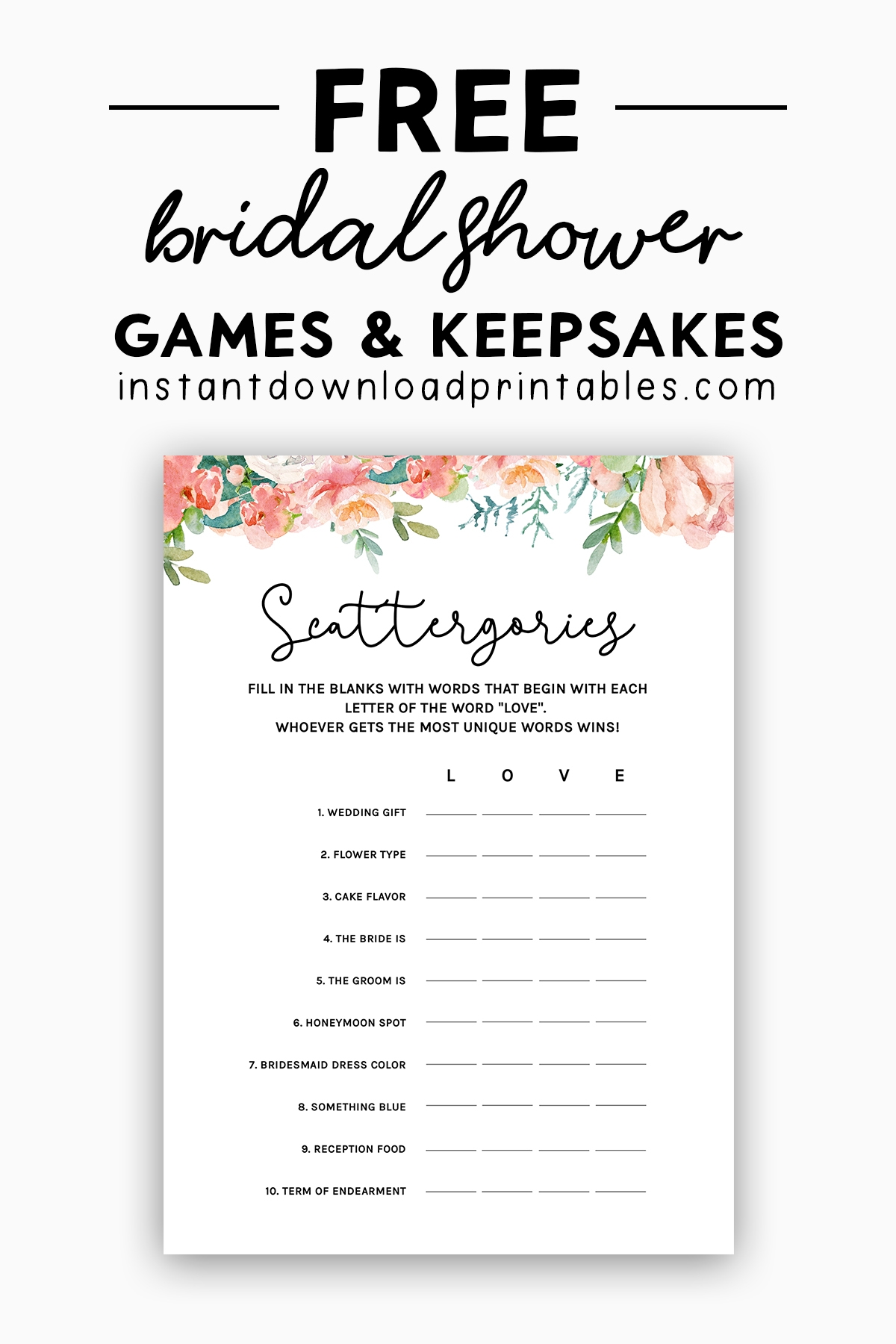 Free Bridal Shower Game Printable Instant Download Instant Download Printables