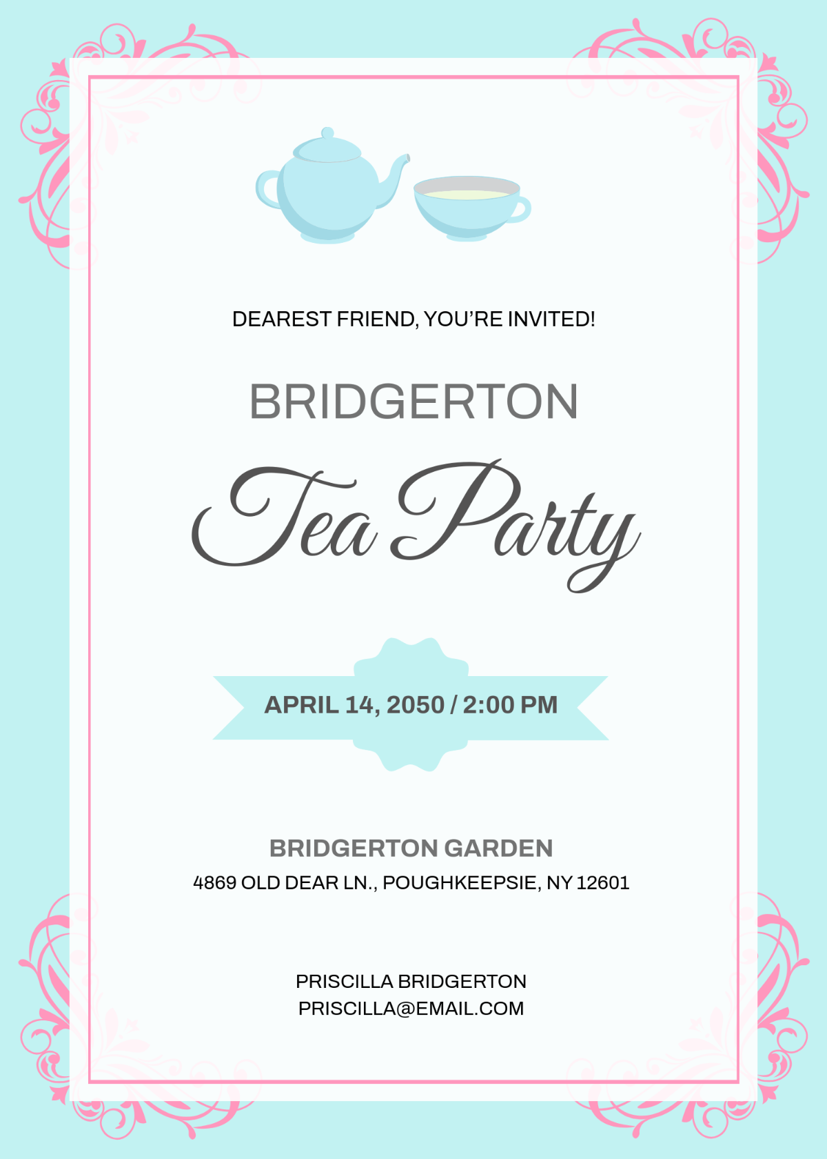 Free Bridgerton Tea Party Invitation Template To Edit Online