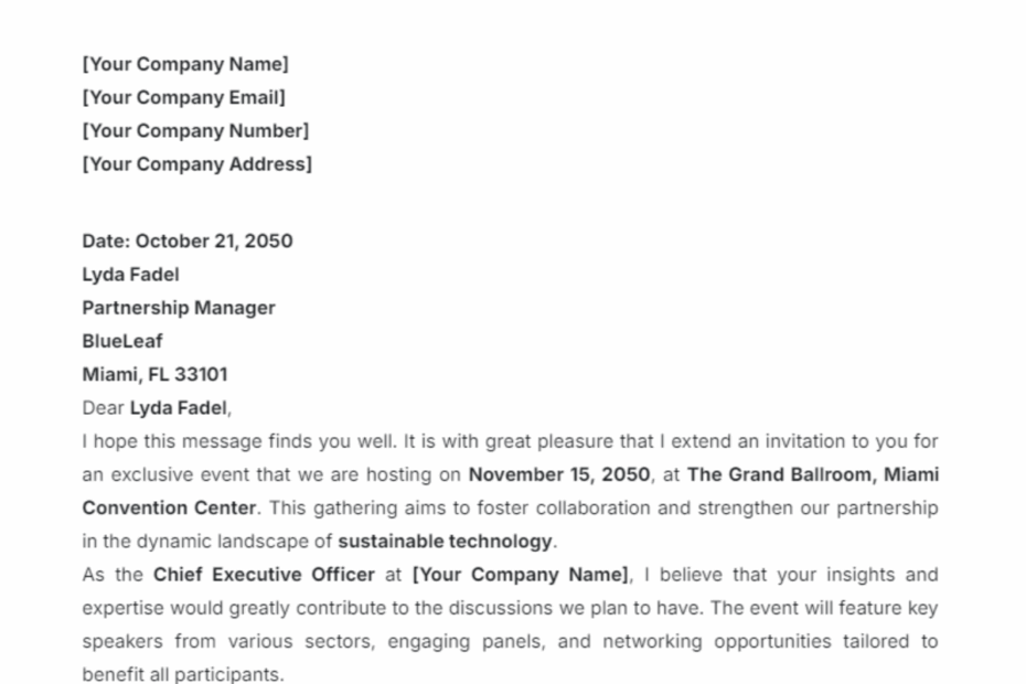 Free Business Invitation Letter Templates Editable And Printable