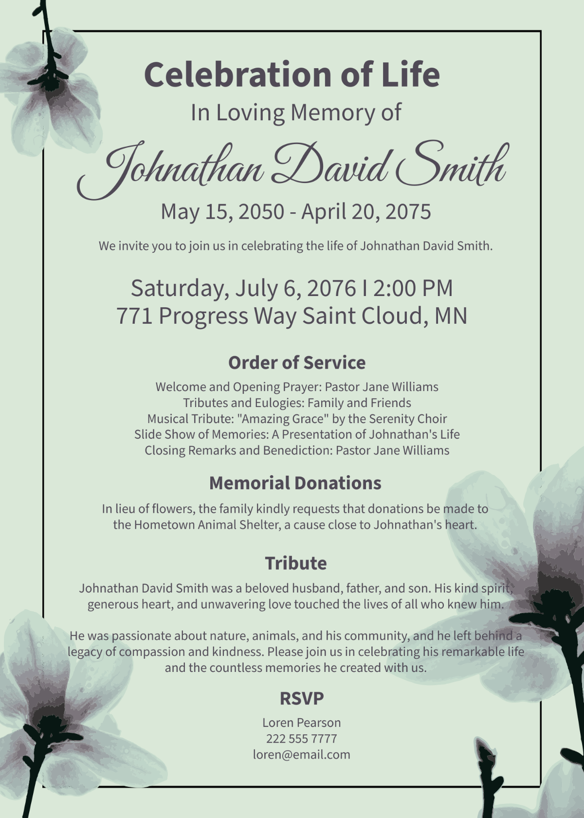 Free Celebration Of Life Invitation Templates Editable And Printable