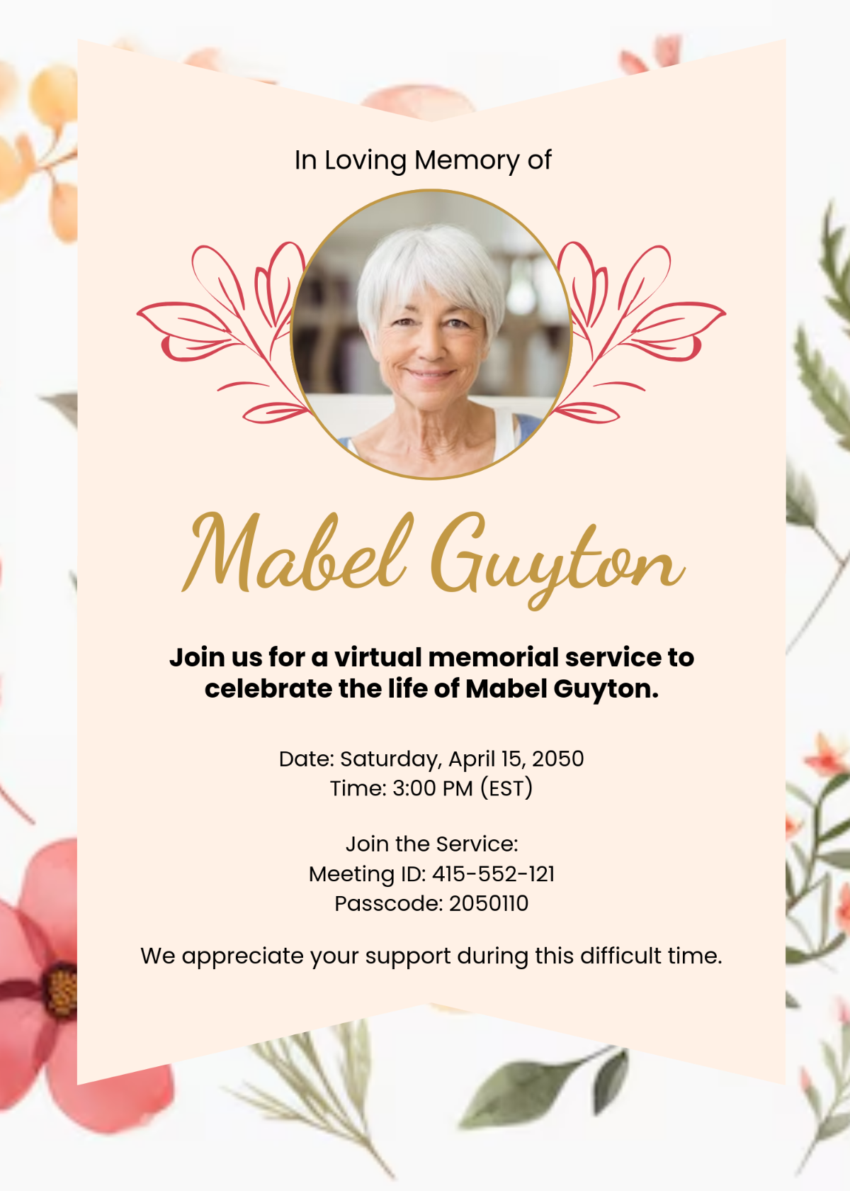 Free Colorful Virtual Funeral Invitation Template To Edit Online