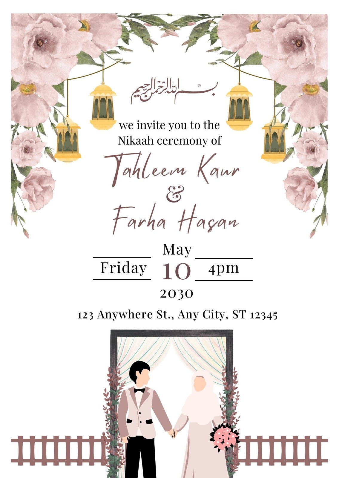 Free Custom Muslim Wedding Invitation Templates Canva