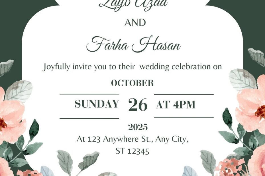 Free Custom Muslim Wedding Invitation Templates Canva