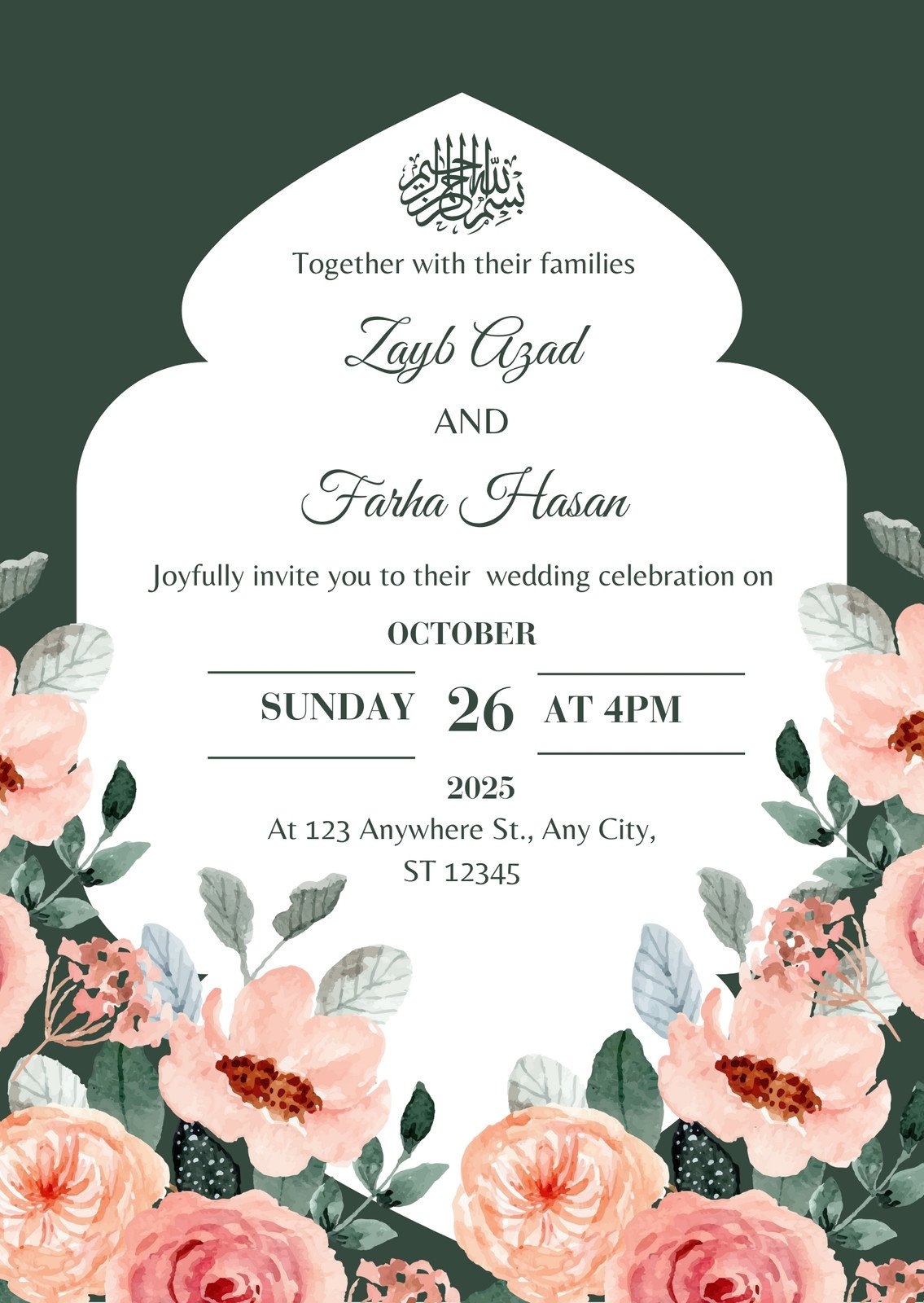 Free Custom Muslim Wedding Invitation Templates Canva