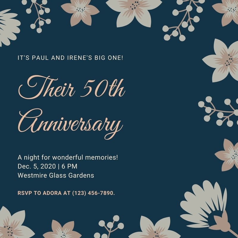 Free Custom Printable 50th Anniversary Invitation Templates Canva