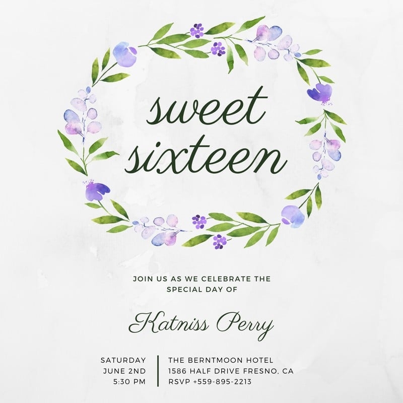 Free Custom Printable Sweet 16 Invitation Templates Canva