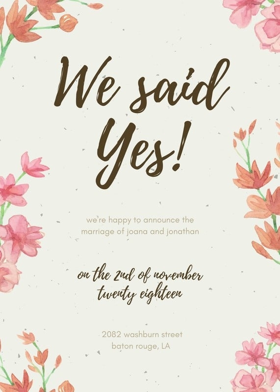 Free Custom Printable Wedding Announcement Templates Canva