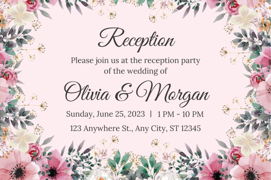 Free Custom Printable Wedding Reception Card Templates Canva