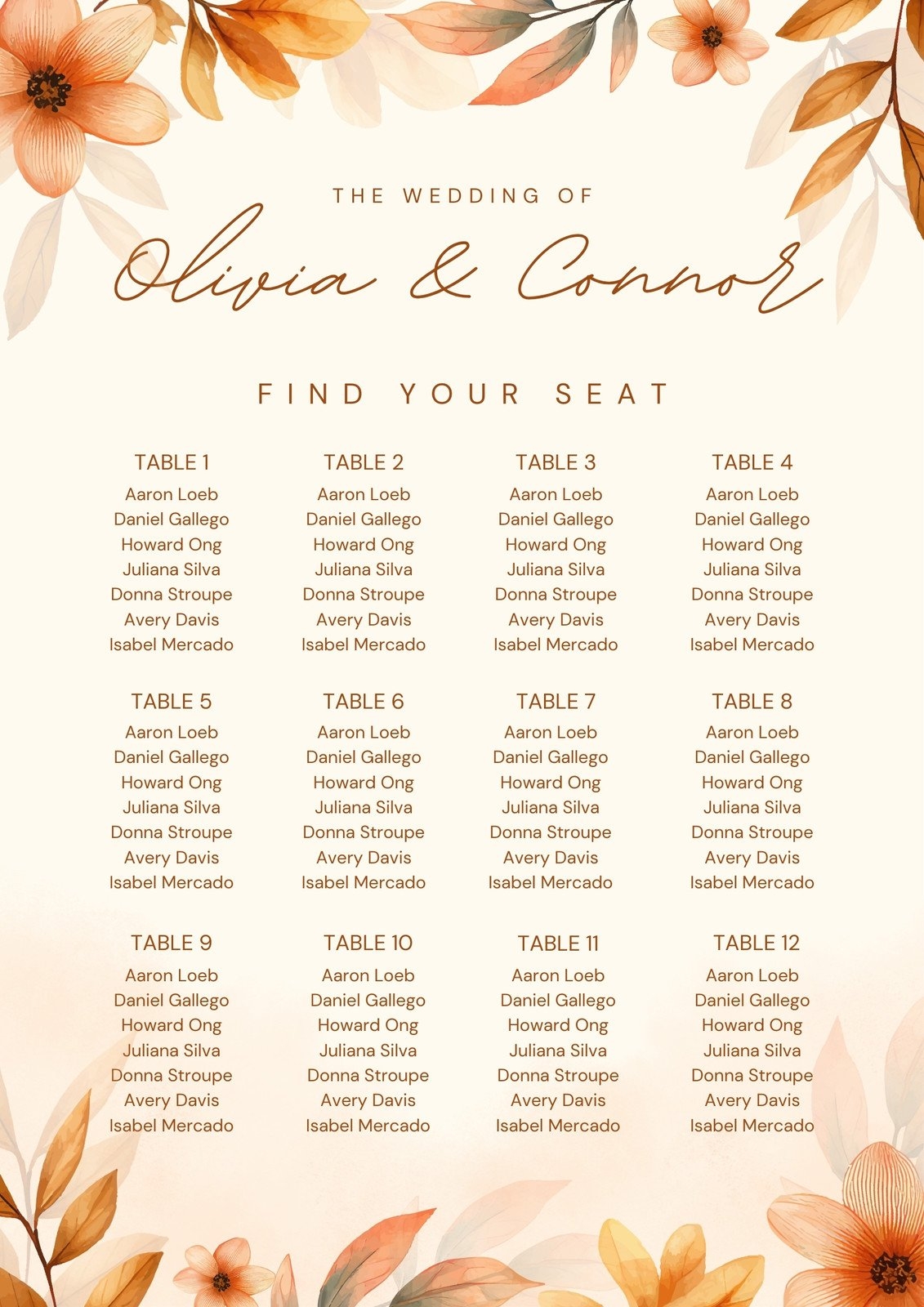 Free Custom Printable Wedding Seating Chart Templates Canva