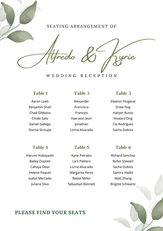 Free Custom Printable Wedding Seating Chart Templates Canva