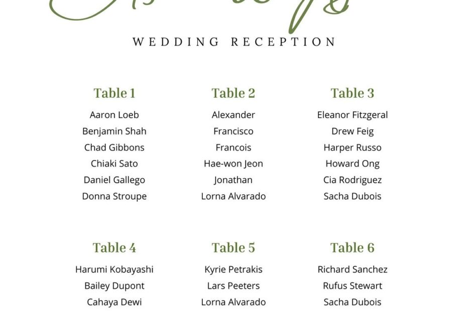Free Custom Printable Wedding Seating Chart Templates Canva
