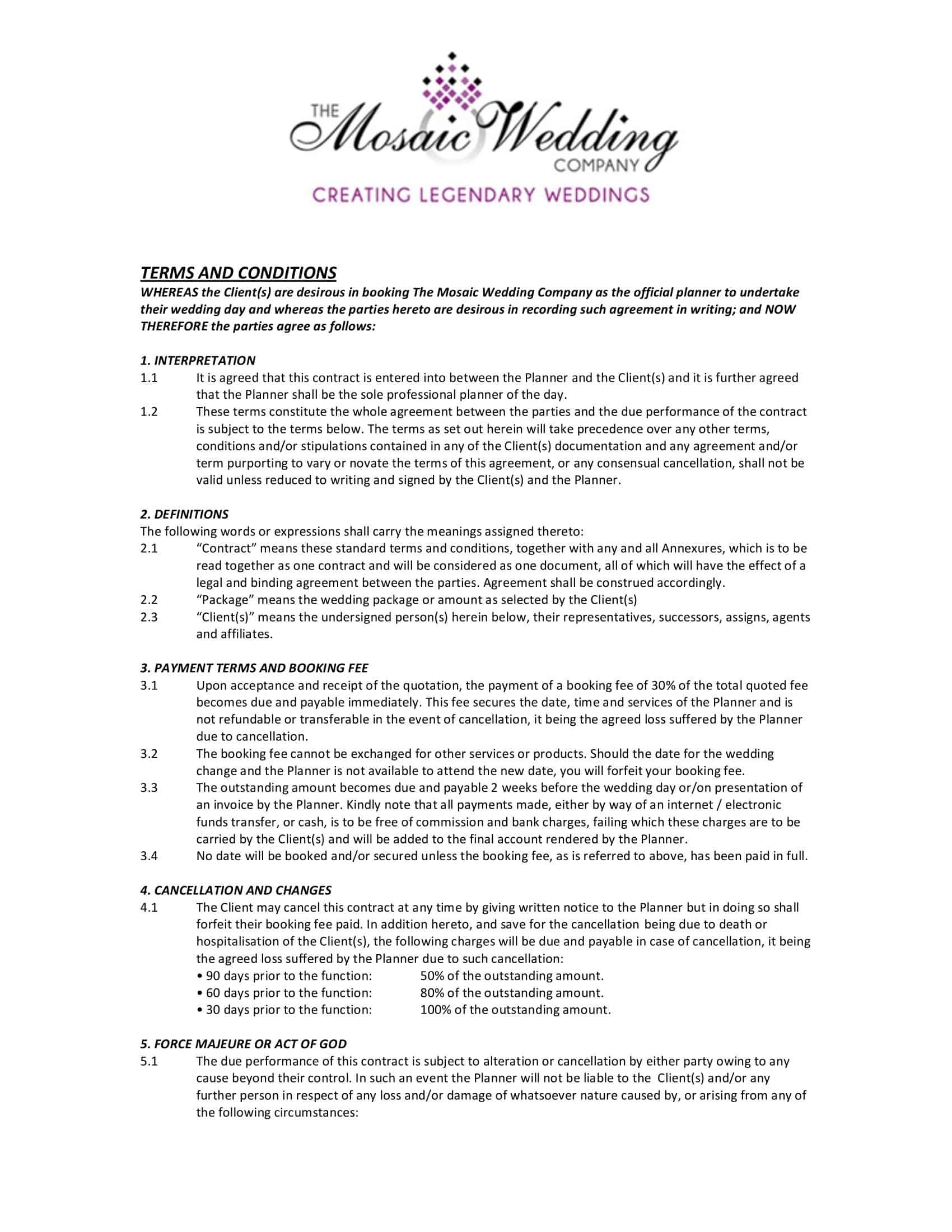 Free Customizable Wedding Planner Contract Templates Word PDF Sample