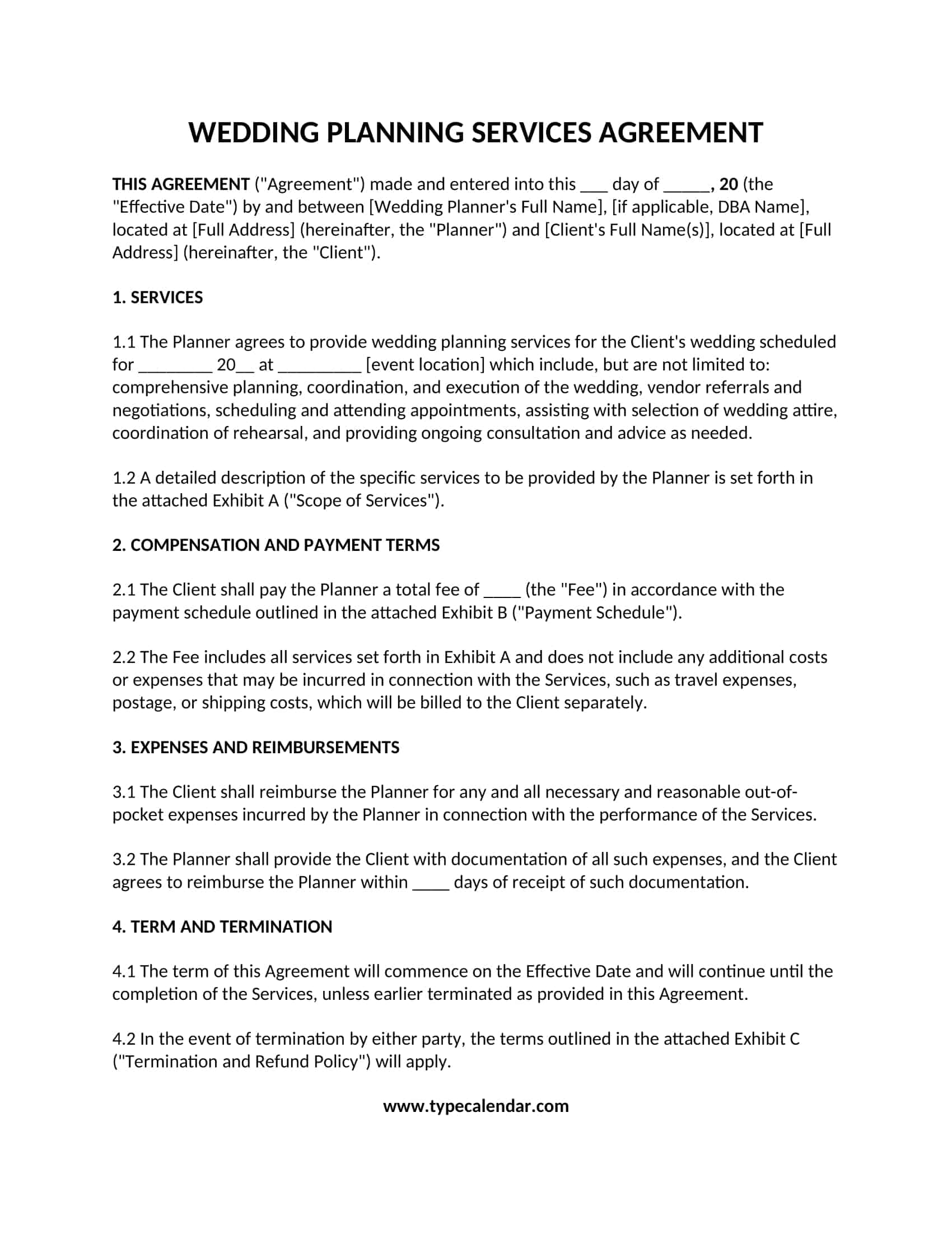 Free Customizable Wedding Planner Contract Templates Word PDF Sample