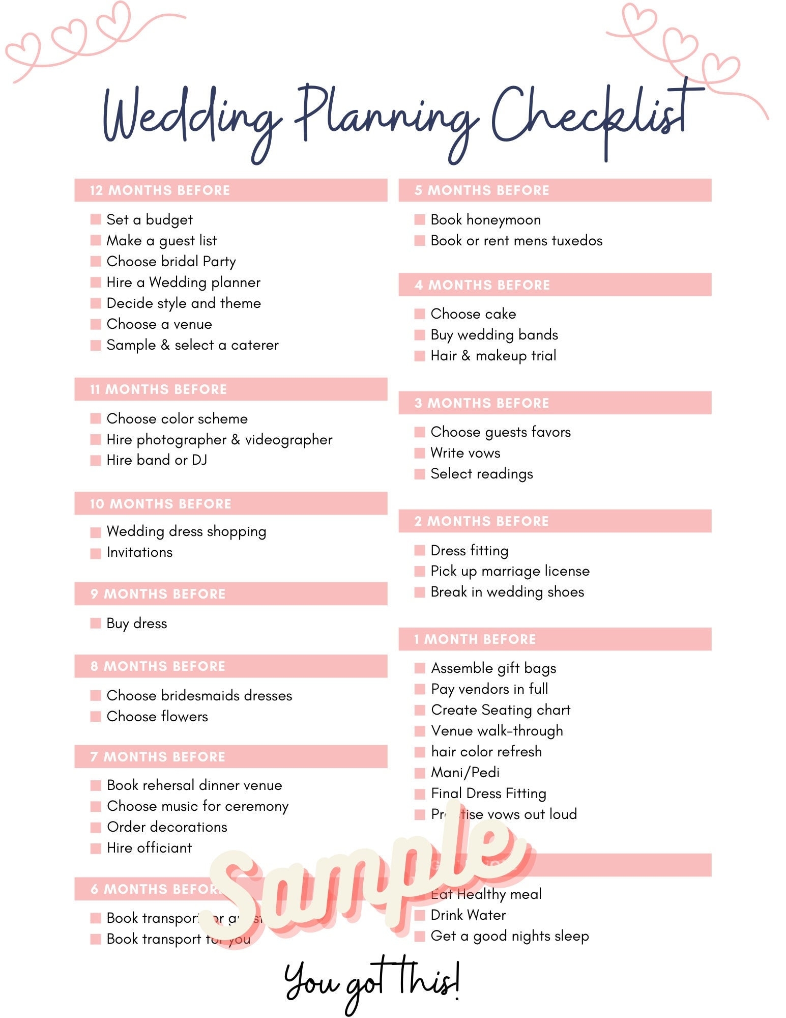Free Downloadable Wedding Checklist