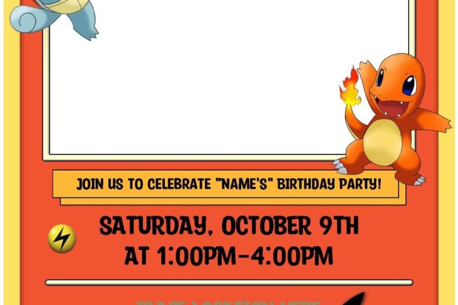 Free Editable PDF Lovely Pok mon Card Themed Birthday Invitation Templates
