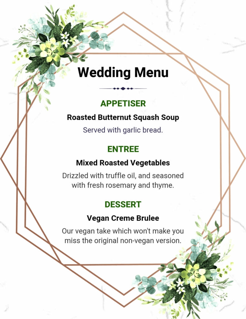 Free Editable Wedding Menu Templates