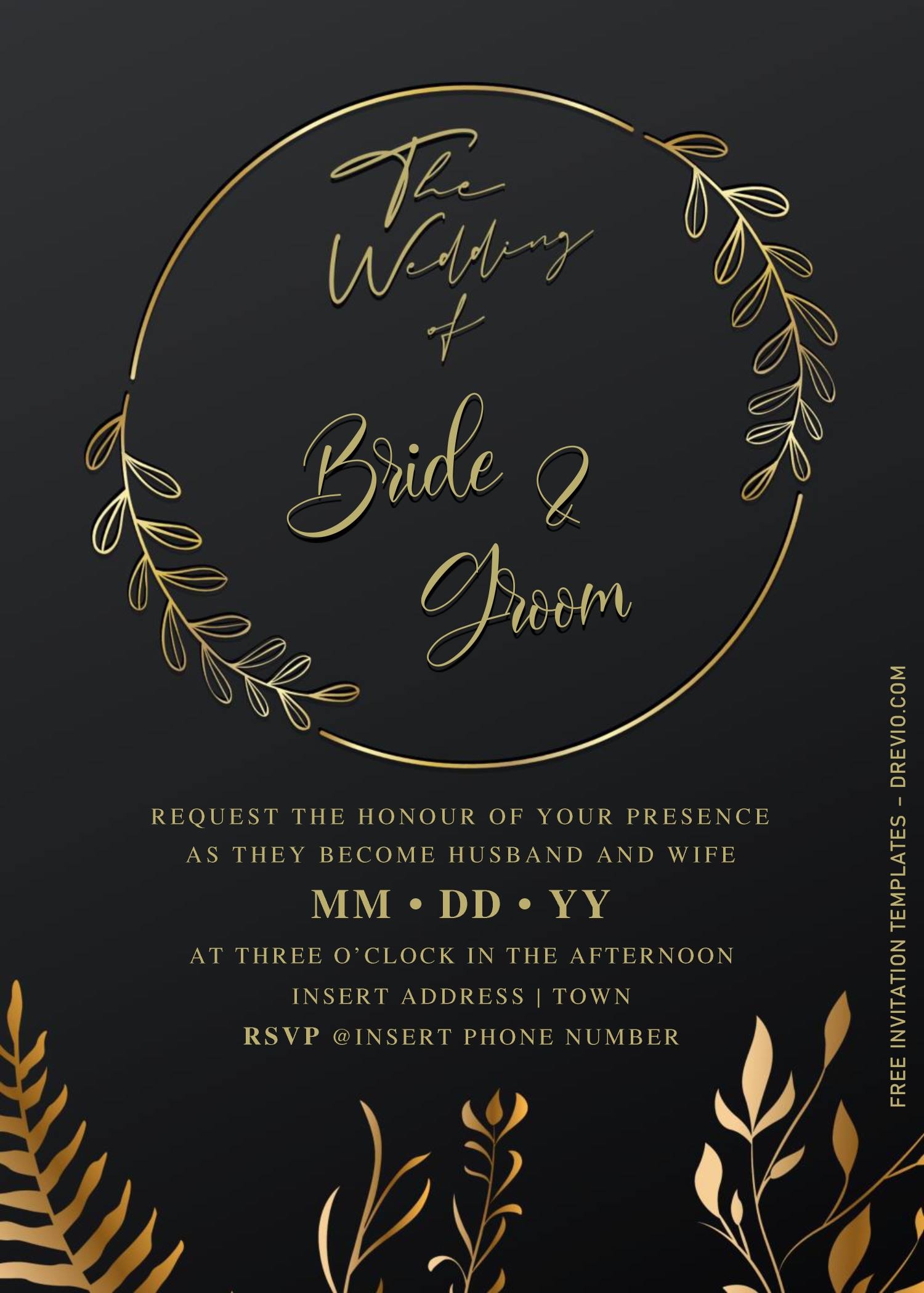Free Elegant Black And Gold Wedding Invitation Templates For Word 